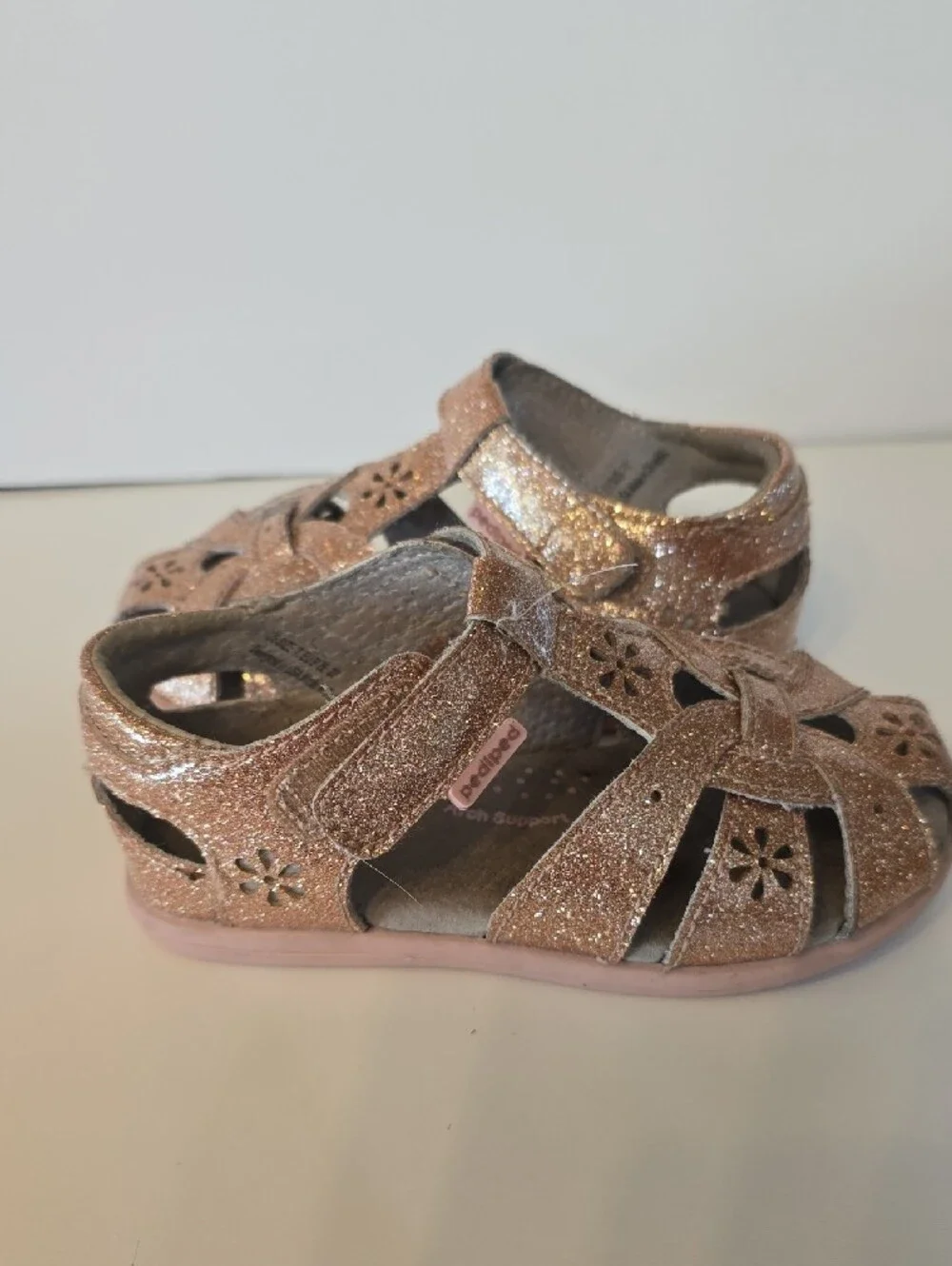 pediped Girls' Glitter Open-Toe Sandals in Rose-Gold Sparkle